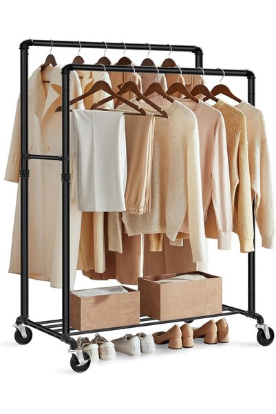 SONGMICS Heavy Duty Clothes Rack, Industrial Pipe Clothing Rack with Shelf, D...