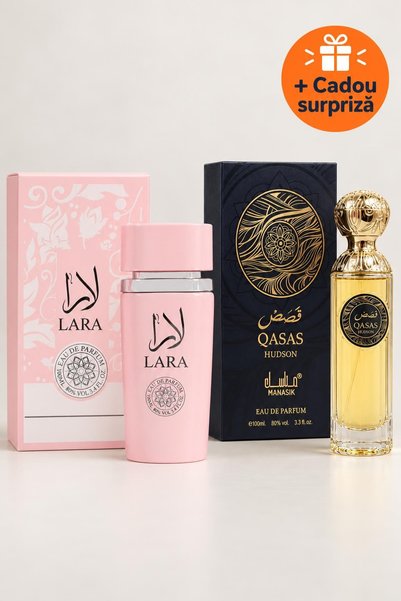OferteTop Set 2 Parfumuri Arăbești pentru El și Ea: Lara Pink și Qasas Hudson...