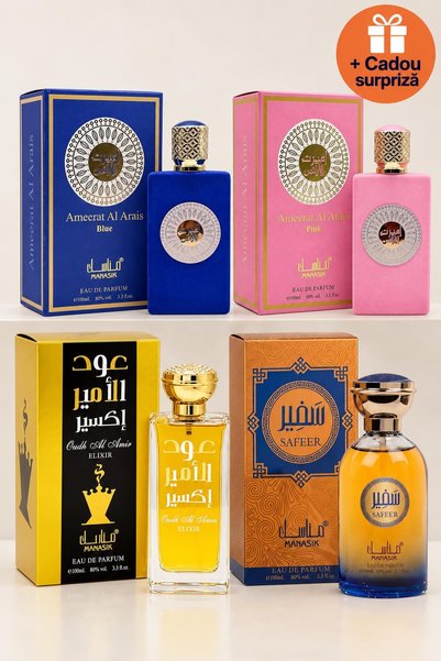 OferteTop Set 4 Parfumuri: Ameerat Al Arais Blue, Ameerat Al Arais Pink, Oudh...