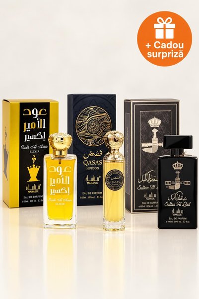 OferteTop Set 3 Parfumuri Arăbești pentru Bărbați: Oudh Al Amir Elixir, Qasas...