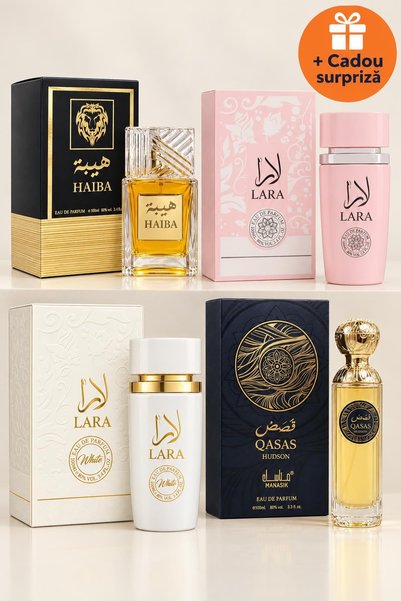 OferteTop Set 4 Parfumuri Arăbești pentru El și Ea: Haiba, Lara Pink, Lara Wh...