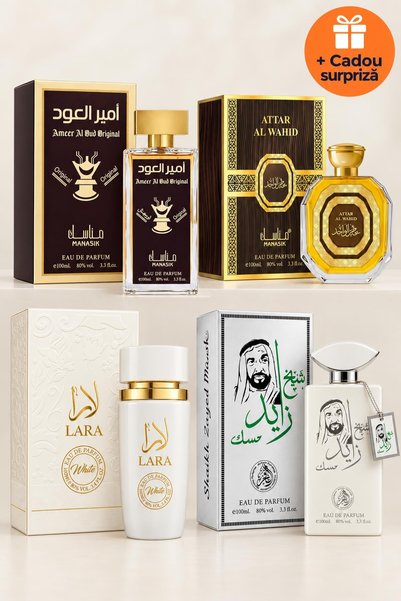 OferteTop Set 4 Parfumuri pentru El și Ea: Ameer Al Oud, Attar Al Wahid, Lara...