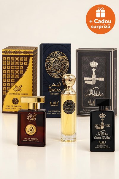 OferteTop Set 3 Parfumuri Arăbești pentru Bărbați: Oud Malaki Dahabi, Qasas H...