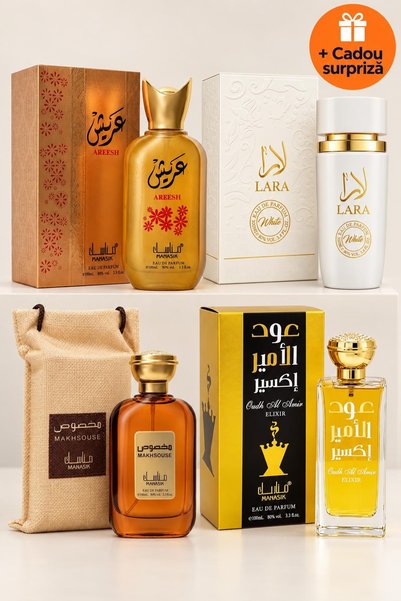 OferteTop Set 4 Parfumuri Arăbești pentru Femei: Areesh, Lara White, Makhsous...