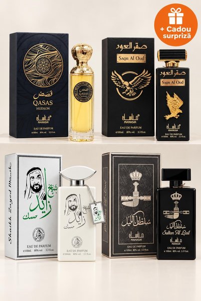 OferteTop Set 4 Parfumuri pentru Bărbați: Qasas Hudson, Saqr Al Oud, Shaikh Z...