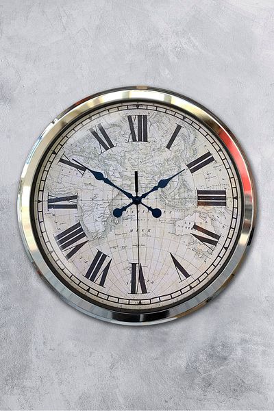 Kasva Concept Cadou Decorativ 52 Cm Ceas de Perete Hartă Metal Alb
