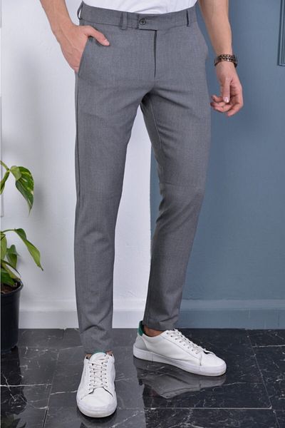 DMS MODA Gray Slim Fit Fabric Trousers