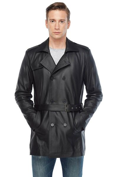 Deriza Everest 35-303 Men's Black Genuine Leather Jacket-Coat-Trench Coat