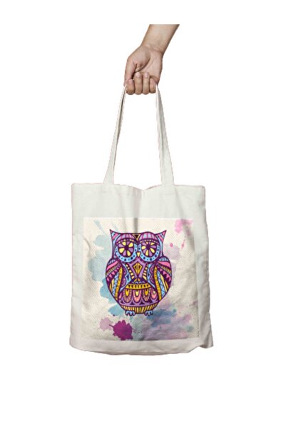 ART HEDİYE Owl Colorful Two Sided Permanent Printed Washable Cloth Bag Should...