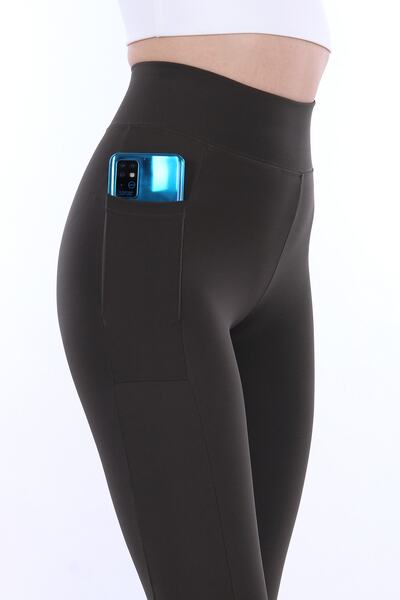 TREND34 Γυναικεία Shapewear Χακί Ψηλόμεσο Κολάν διπλής τσέπης