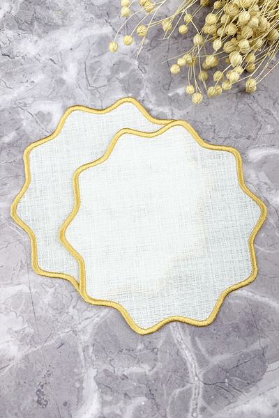 WEARE2 Șervețele de cocktail din 2 piese, cu broderie florală ovală, de culoa...