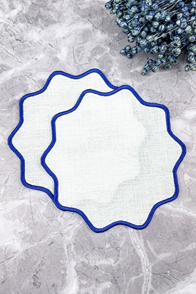 WEARE2 Сини овални коктейлни салфетки с флорална бродерия (пакет от 2)