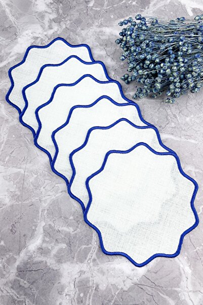 WEARE2 Сини овални коктейлни салфетки с флорална бродерия (пакет от 6)