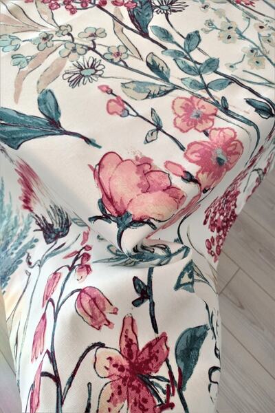 eno concept Cotton Premium Quality Linen Textured Floral Patterned Table Cloth