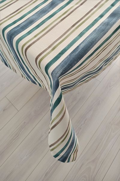 eno concept Cotton Premium Quality Linen Textured Striped Blue Table Cloth
