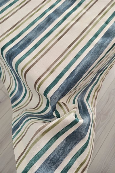 eno concept Cotton Premium Quality Linen Textured Striped Blue Table Cloth