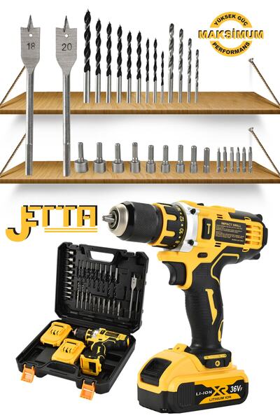 Jetta Power Tools Jetta Power Germany Teknolojisi Şarjlı Matkap 36 V Çelik Mandren Tam Takım Usta Set