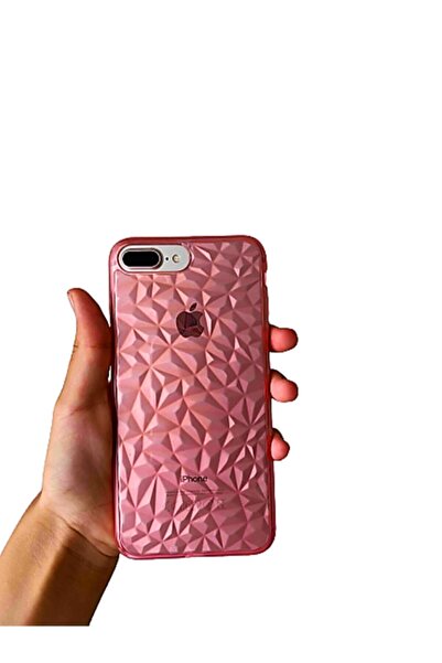 Molly Iphone 7/8 Plus Uyumlu Pembe 3d Piramit Kristal Şeffaf Silikon Kılıf