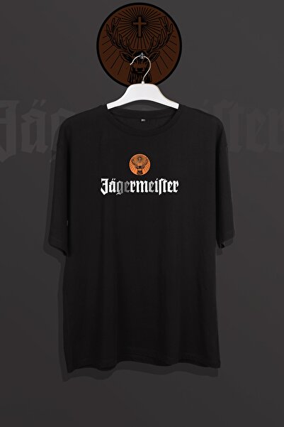 GHETTO Jägermeister Baskılı Unisex Oversize Tshirt Siyah