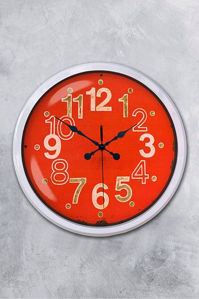 Kasva Concept Gift Decorative 52 cm White Metal Red Dial Wall Clock