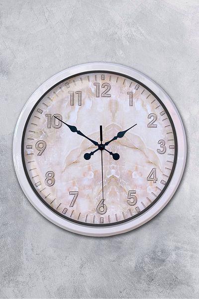 Kasva Concept Gift Decorative 52 cm White Metal Marble Pattern Wall Clock