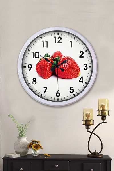 Kasva Concept Gift Decorative 52 cm White Metal Strawberry Wall Clock