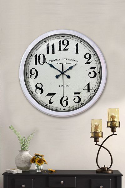 Kasva Concept Gift Decorative 52 cm White Metal Regent Street Wall Clock