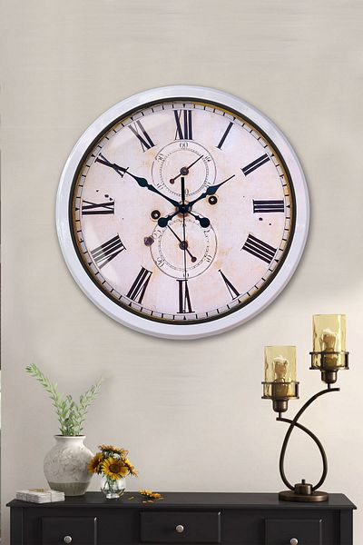 Kasva Concept 52 cm White Metal Antique Wall Clock