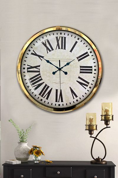 Kasva Concept 52 cm Gold Metal Roman Numeral Wall Clock