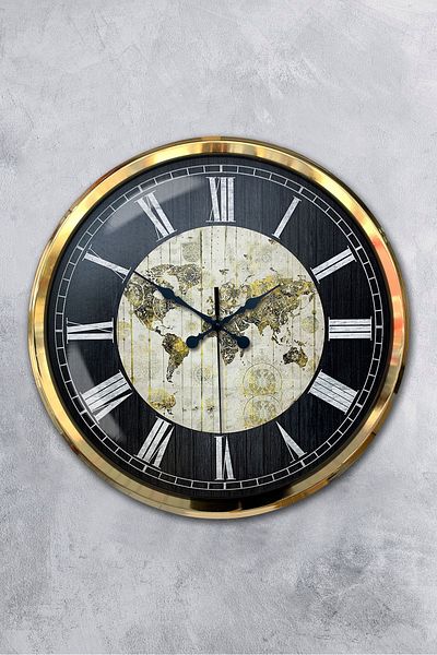 Kasva Concept 52 cm Gold Metal World Maps Wall Clock