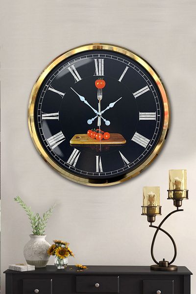 Kasva Concept Gift Decorative 52 cm Gold Metal Kitchen Wall Clock