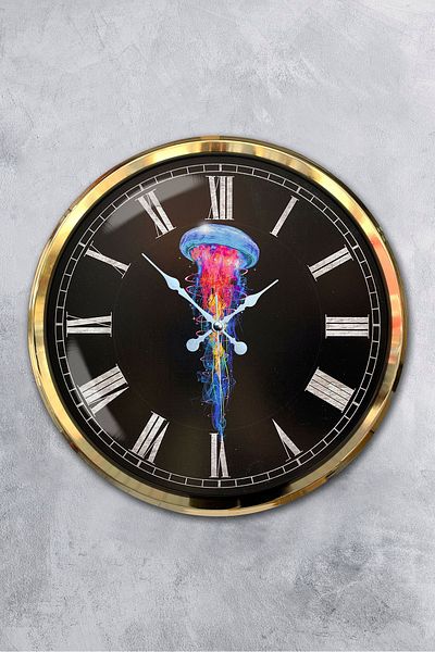 Kasva Concept Gift Decorative 52 cm Gold Metal Jellyfish Wall Clock