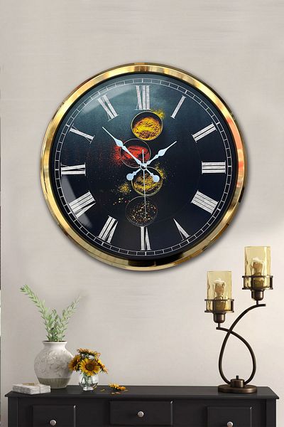 Kasva Concept Gift Decorative 52 cm Gold Metal Kitchen Wall Clock