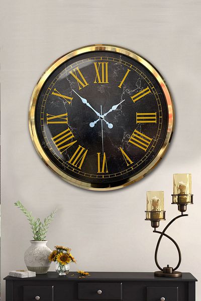 Kasva Concept 52 cm Gold Metal Marble Pattern Roman Numeral Wall Clock