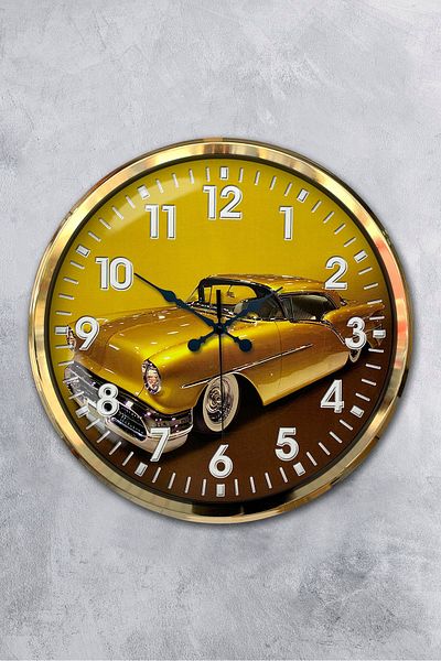 Kasva Concept Gift Decorative 52 cm Gold Metal Car Gallery Wall Clock