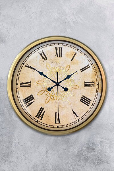 Platin Saat 52 cm Eskitme Metal Hattat Duvar Saati