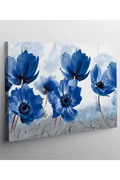 StellaStore Fleurs Bleues Mor Çiçekli Kanvas Tablo