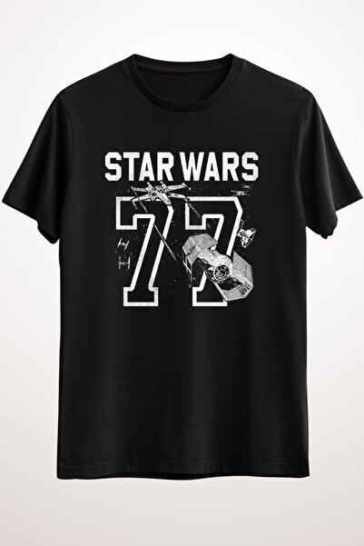 WAKHA تي شيرت أسود للجنسين بطباعة رياضية ستار وورز 77