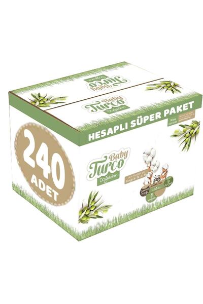 Baby Turco Bebek Bezi Doğadan Beden:1 (2-5kg) Yeni Doğan 240 Adet Hesaplı Süp...