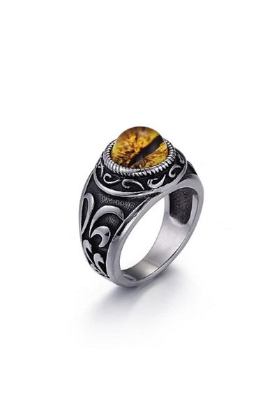 Chavin Retro Inlaid Stone Dragon Eye Men's Steel Ring ds66