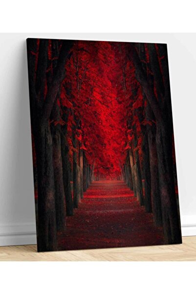 StellaStore Kırmızı Ağaçlı Orman Yolu Kanvas Tablo