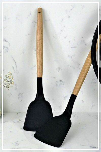 HAZARPAZAR Black Silicone Spatula - Bamboo Handle