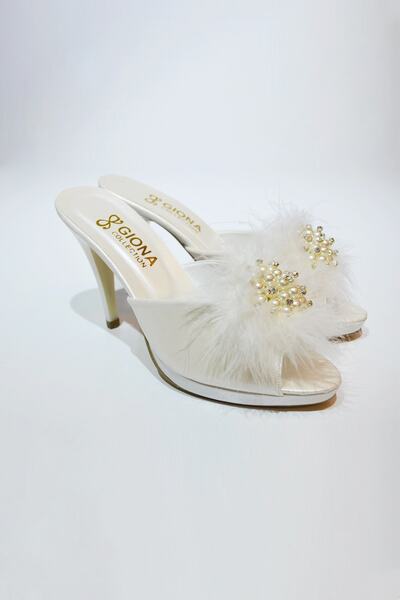 GIONA Platform Heeled Furry Bridal Slippers