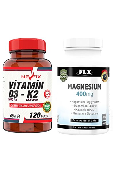 FLX Magnesium Malat 180 Tablet & Nevfix Vitamin D3-k2 120 Tablet