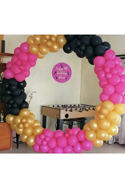 BEST PARTİ Fuchsia Black Gold Balloon Balloon Chain 100 Pieces
