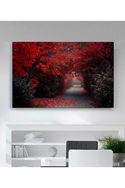 StellaStore Kırmızı Ağaçlı Orman Yolu Kanvas Tablo