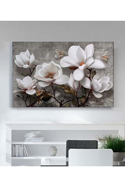 StellaStore Modern Beyaz Çiçekli Kanvas Tablo