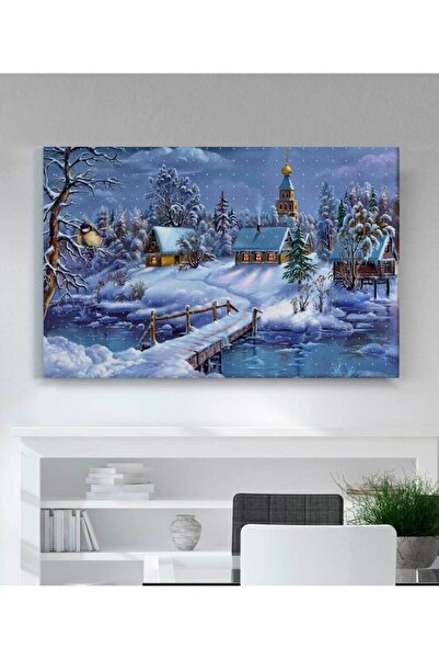 StellaStore Kış Manzarası Köy Kilise Kanvas Tablo