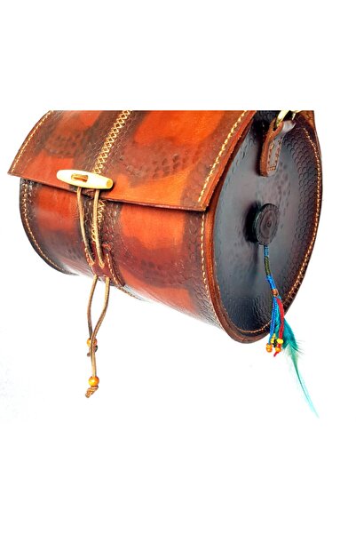 Handmade El Yapımı Hakiki Vaketa Deri Silindir Çanta