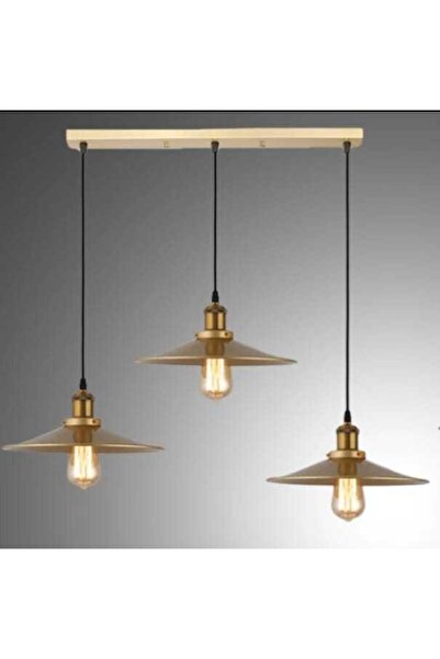 Rsylight Retro Metal Dekoratif Eskitme Kaplama 3 Lü Masa Üstü Sıralı Avize Genişlik 60 Cm